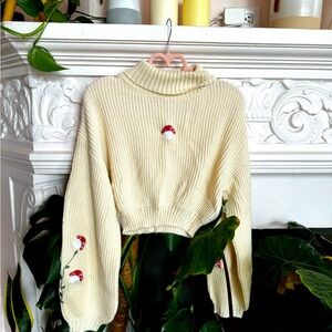 Cottagecore mushroom knit cropped sweater